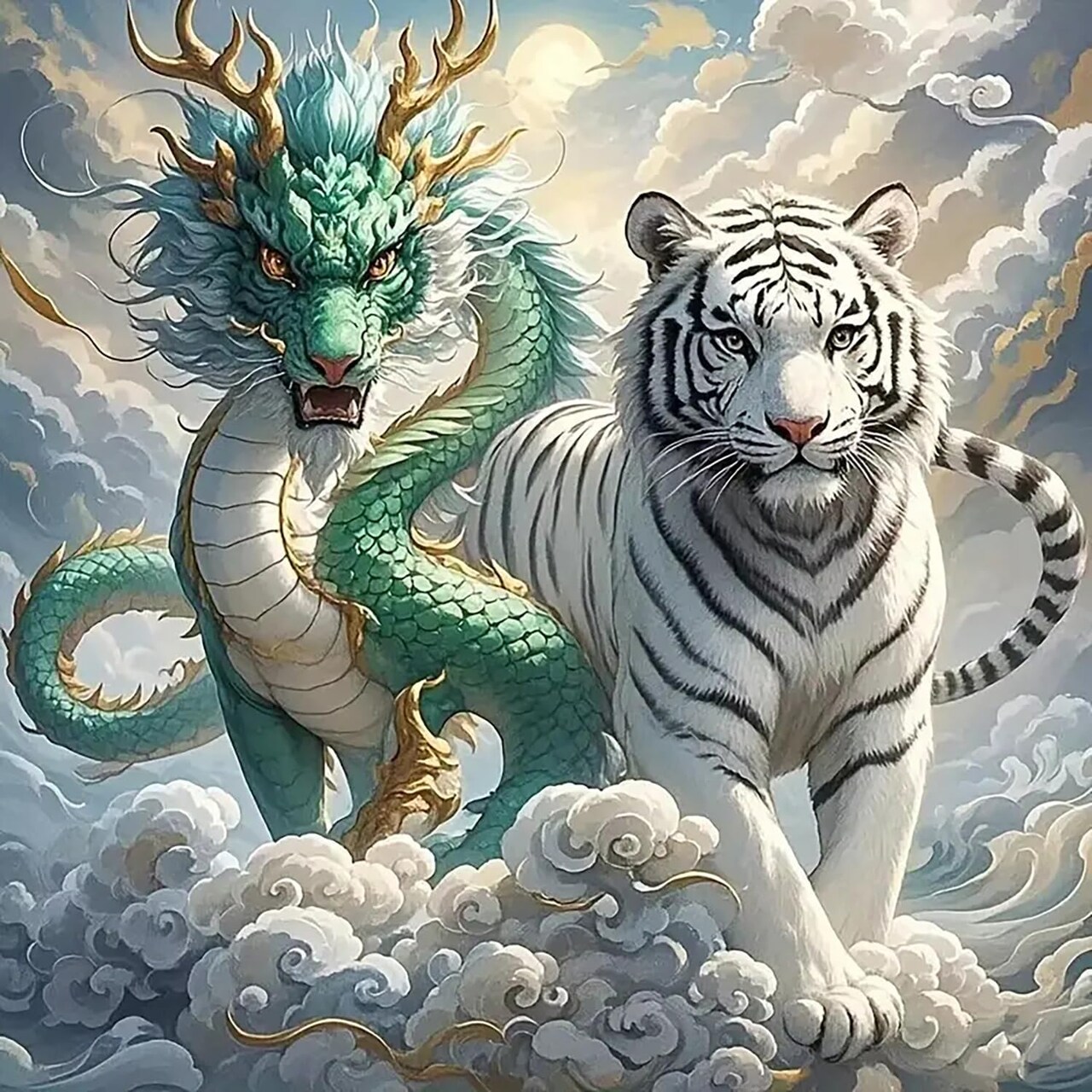 Blue Dragon and White Tiger Diamond Painting Kit - 13.7X 13.7 Inch (JK799-1)